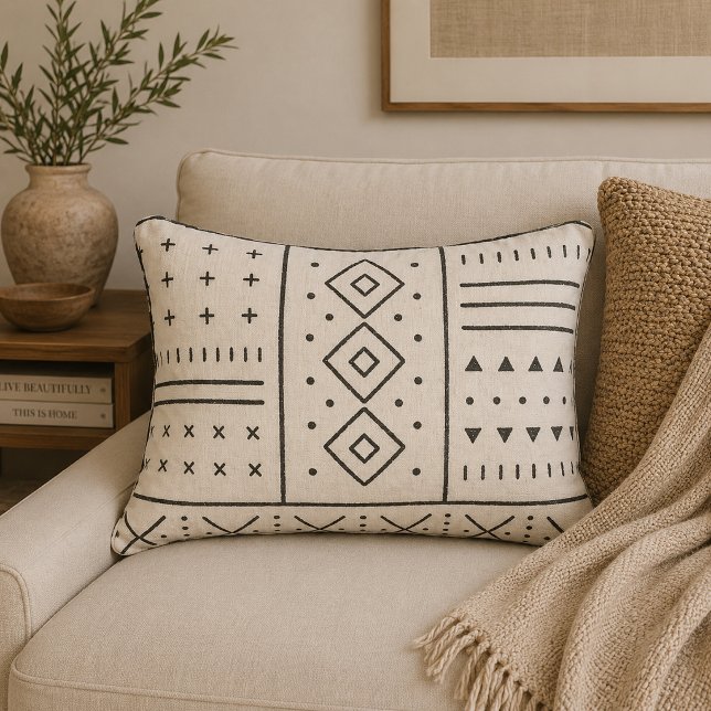 Black Ivory Tribal Geometric Pattern | Modern Boho Decorative Cushion (Creator Uploaded)