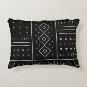 Black Ivory Tribal Geometric Pattern Modern Boho Decorative Cushion