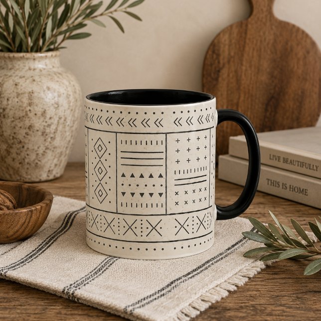 Black Ivory Tribal Geometric Pattern | Modern Boho Mug (Creator Uploaded)
