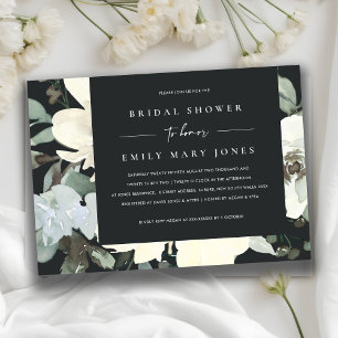 BLACK IVORY WHITE FLORAL WATERCOLOR BRIDAL SHOWER INVITATION