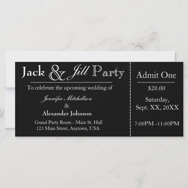 Black Jack and Jill Shower Ticket Invitation (Front)