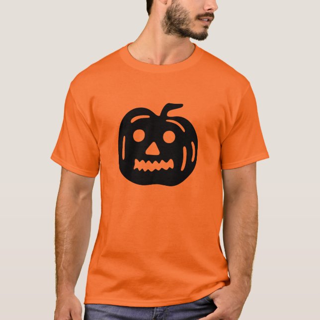 Black Jack-O-Lantern Pumpkin Shape T-Shirt (Front)
