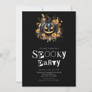 Black Jack-O' Lantern Spooky Halloween Party Invitation