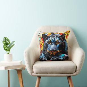 Black Jagua Mosaic Stained Glass  Cushion