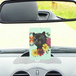 Black Jaguar Portrait Flowers Car Air Freshener