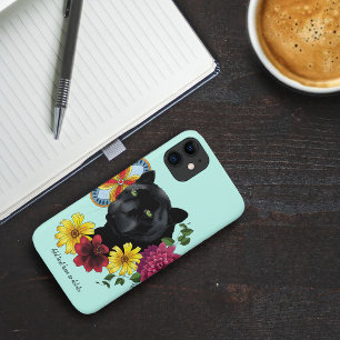 Black Jaguar Portrait Flowers Case-Mate iPhone Case