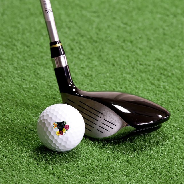 Black Jaguar Portrait Flowers Golf Balls (Creator Uploaded)