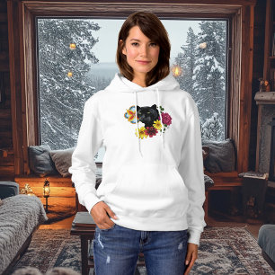 Black Jaguar Portrait Flowers Hoodie