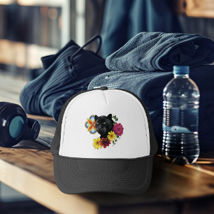 Black Jaguar Portrait Flowers Trucker Hat