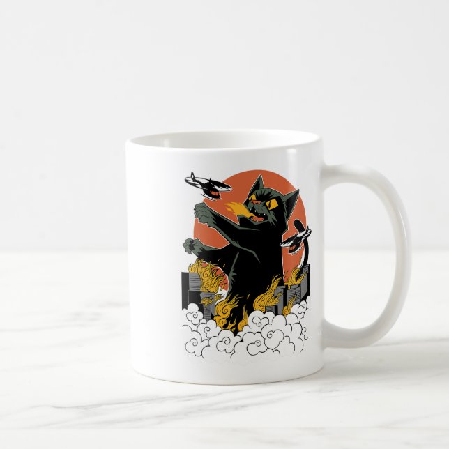 Black Japanese Catzilla Sunset - Clic Fit  Coffee Mug (Right)
