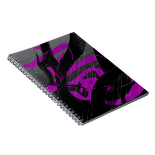 Black Japanese Dragon Grey Background Spiral Notebook