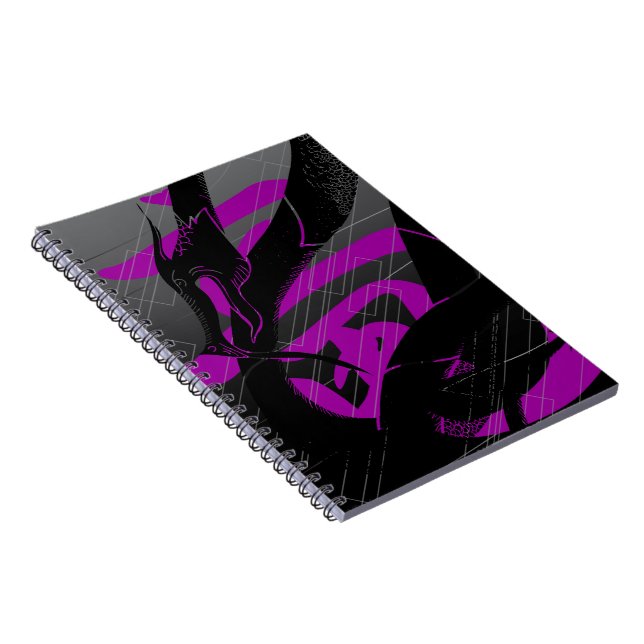 Black Japanese Dragon Grey Background Spiral Notebook (Right Side)