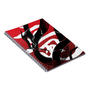 Black Japanese Dragon Red Background Spiral Notebook
