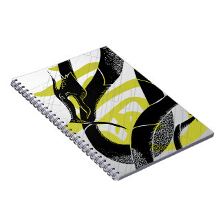 Black Japanese Dragon White Background Notebook