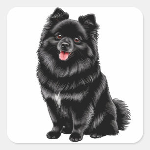 Black Japanese Spitz Square Sticker