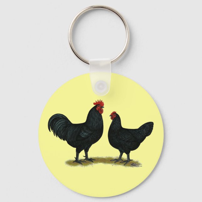 Black Java Chickens Key Ring (Front)