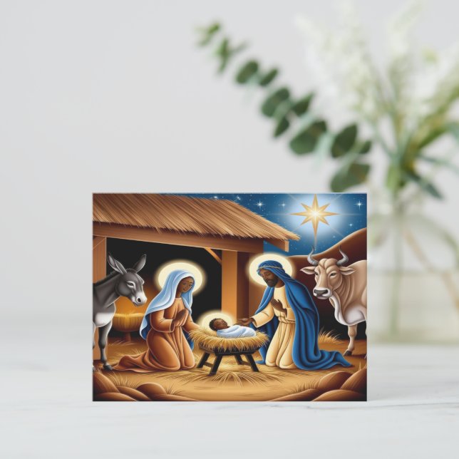 Black Jesus Nativity Scene Postcard (Standing Front)