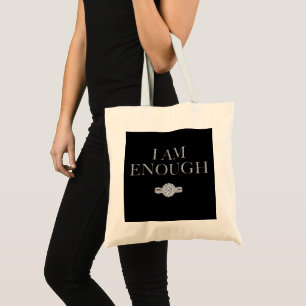 Black jewel inspirational tote bag I am enough