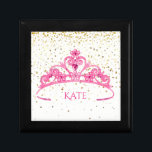 Black Jewellery Pink Tiara Golden Stars Personalis Gift Box<br><div class="desc">This Jewellery/Trinket box shown in Black wood with a White & Golden stars background and a large Pink tiara in the centre. Personalised sample name of "Kate" for you to change to your own choice. Keep your jewellery or keepsakes in this pretty box. Perfect for your princess. Customise this item...</div>