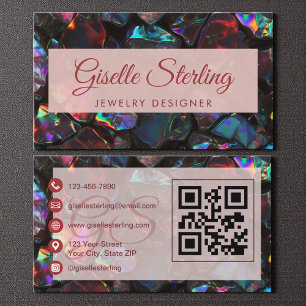  Black Jewelry Designer Opal Gemstone QR Code Business Card