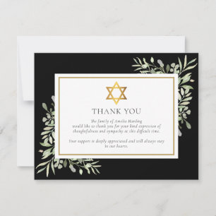 Black Jewish Funeral Memorial Gold Star Of David Thank You Card