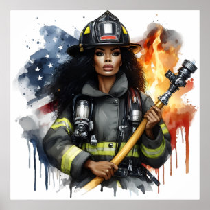 Black Job African American Fire Fighter Sista Poster