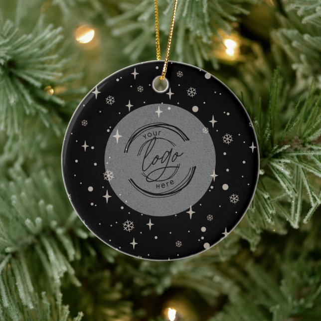 Black Jolly Christmas Business Logo QR code Chic Ceramic Tree Decoration (Tree)