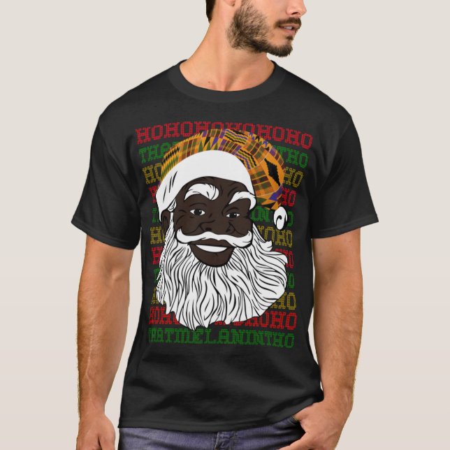 Black Jolly Santa Design African American Santa T-Shirt (Front)