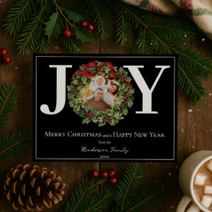 Black Joy Christmas Wreath Photo Holiday Card