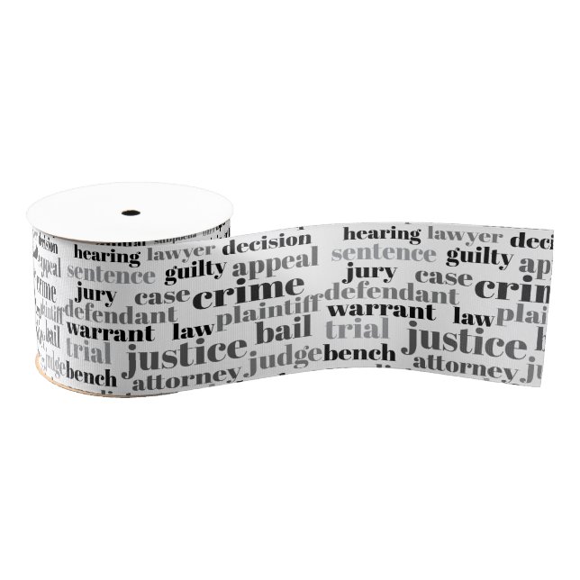 Black Judicial Text Word Cloud on White Grosgrain Ribbon (Spool)