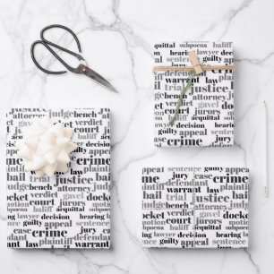 Black Judicial Text Word Cloud on White Wrapping Paper Sheet