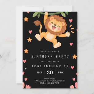 Black Jungle Animal Birthday Party Invite