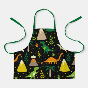 Black Jungle Dinosaurs Dino Volcano Apron