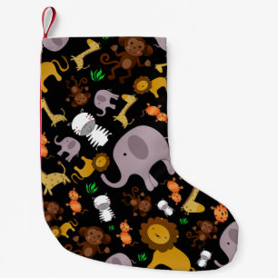 Black jungle safari animals small christmas stocking