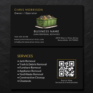Black Junk Removal Services QR Code Business Card