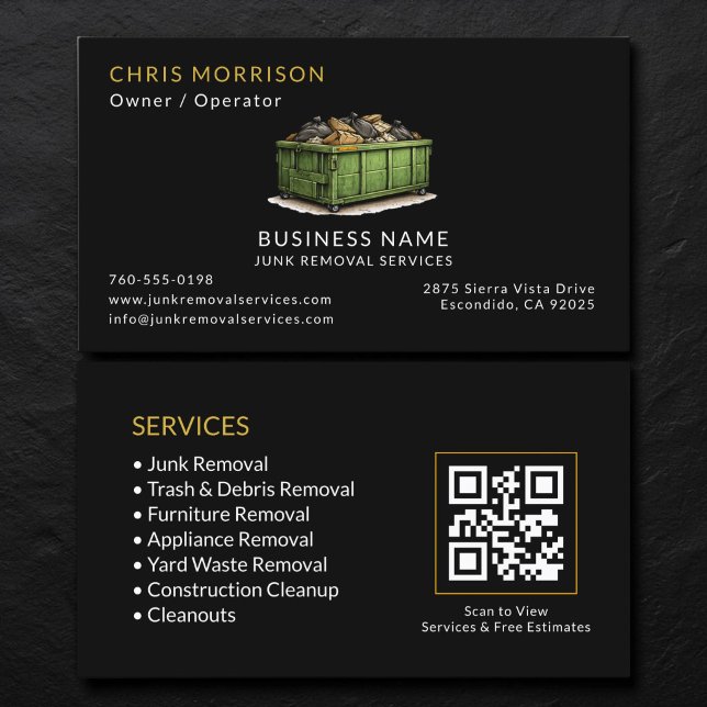 Black Junk Removal Services QR Code Business Card (Creator Uploaded)