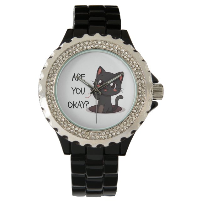 Black Kawaii Cat Wrist Watch (Front)