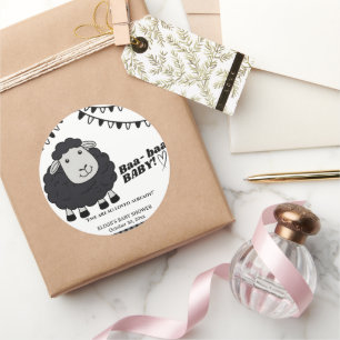 Black Kawaii Little Lamb Baby Shower Classic Round Sticker