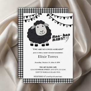 Black Kawaii Little Lamb Baby Shower Invitation