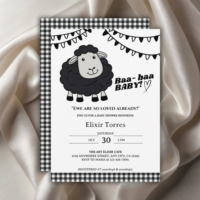 Black Kawaii Little Lamb Baby Shower Invitation (Creator Uploaded)