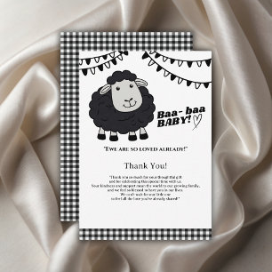 Black Kawaii Little Lamb Baby Shower Thank You Card
