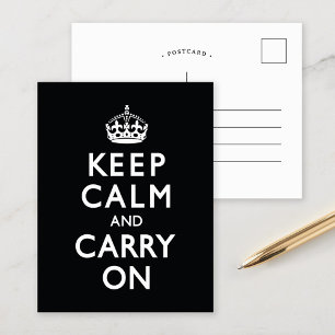 Black Keep Calm and Carry On Postcard