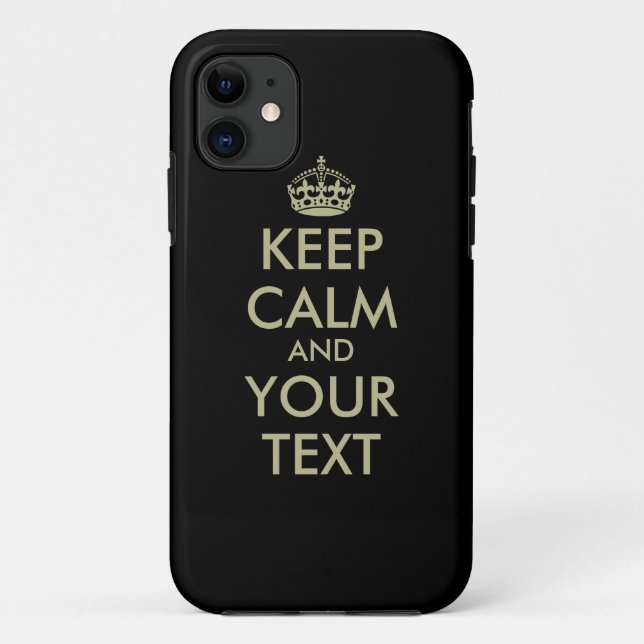 Black Keep calm iPhone case | Faux gold letters (Back)