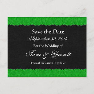 Black Kelly Green Lace Save Date Wedding 02 Announcement Postcard
