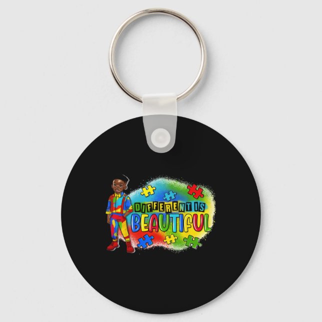 Black Kid Autism Different Is Beautiful Autism Awa Key Ring (Front)