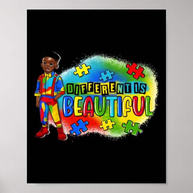 Black Kid Autism Different Is Beautiful Autism Awa Poster (Front)
