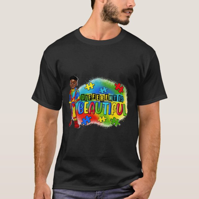 Black Kid Autism Different Is Beautiful Autism Awa T-Shirt (Front)