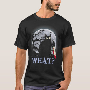 Black Killer Cat Costume Halloween with Knife T-Sh T-Shirt