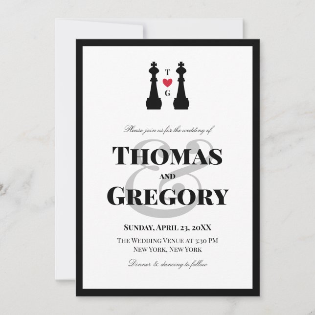 Black King Chess Pieces Gay Wedding Invitation (Front)