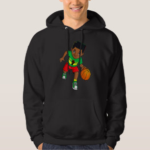 Black King Dribbling A Basketball Brown Skin Boys  Hoodie